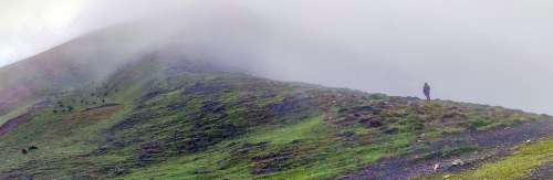 Shepard Sheep Flock Hill Foggy Mountain Cloudy
