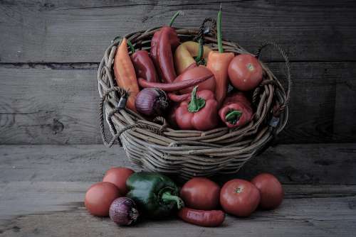 Basket Vegetables Tomatoes Onions Carrots