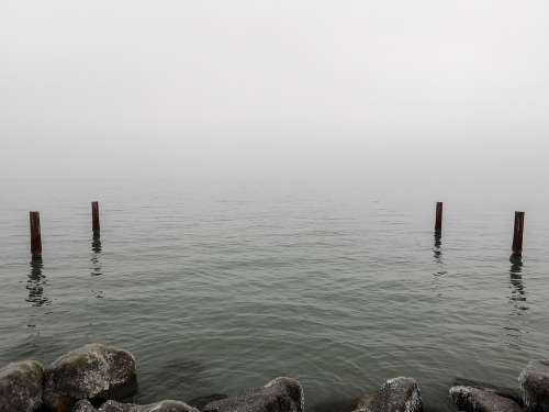 Lake Balaton Piles Waterfront Fog Natural