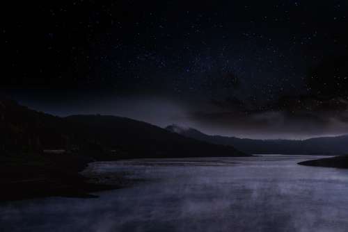 Lake Water Waters Sky Star Starry Sky Fog Steam