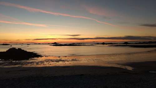 Cobo Bay Sunset Guernsey Sea Rocks Beach