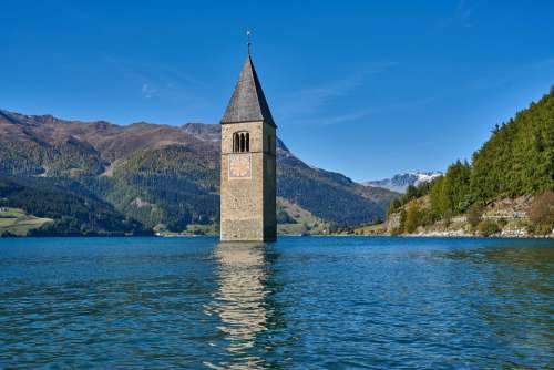 Reschensee South Tyrol Italy Lake Mountains