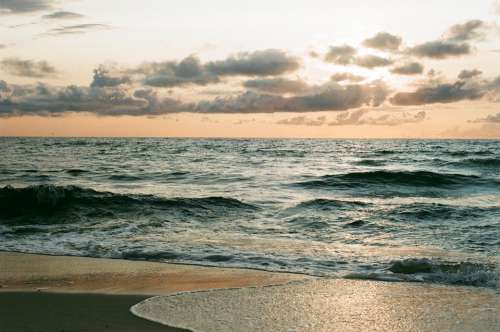 Sea Clouds Sunset Wave Sand Travel Nature