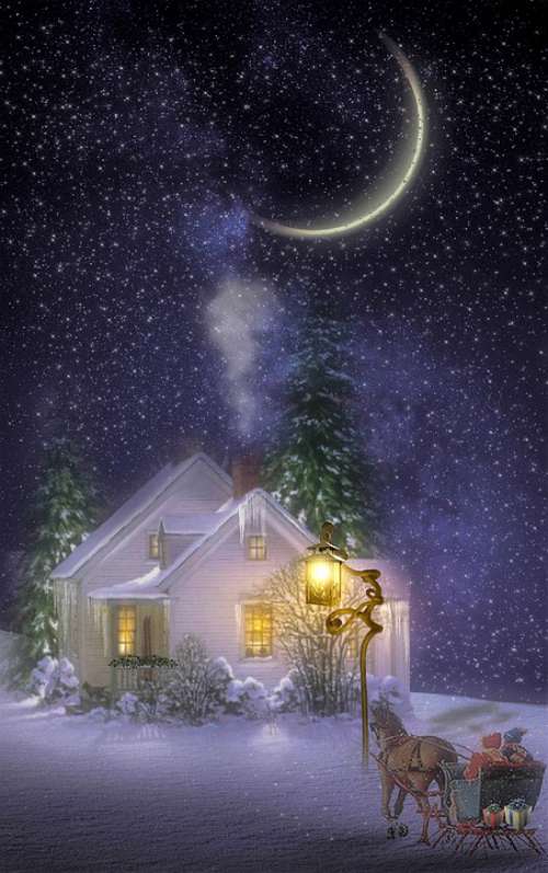 Fantasy Winter Night Slide Wintry Fairytale