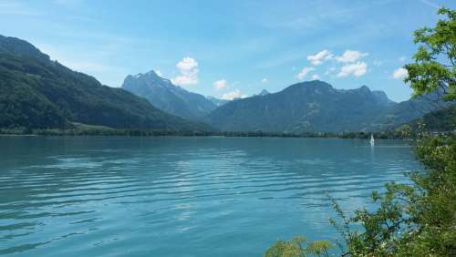 Switzerland Lake Mountains Landscape Nature Alpine