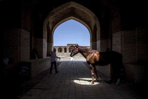 Caravansary Horse Man Monument Persian Architecture