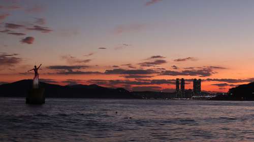 Sunset Sea Ocean Water Beach Sky Clouds Evening