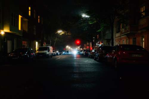Traffic Light On Dark Street Photo