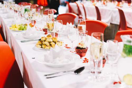 Table setting on a wedding celebration party