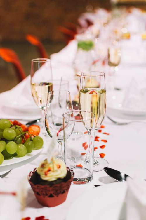 A glass of champagne on a wedding celebration party