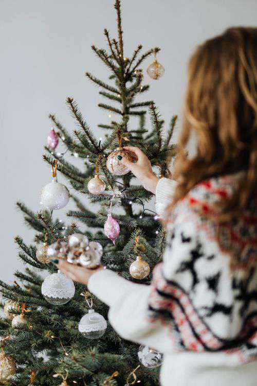 Women Decorate Christmas Trees