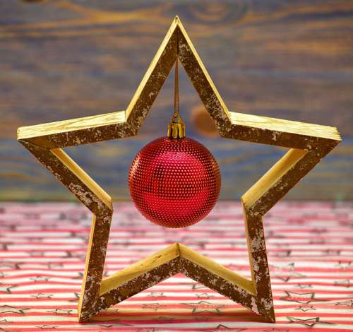 Christmas Star Background Red Gold Wood Pattern