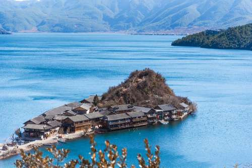 Lugu Lake China In Yunnan Province Mountain Natural