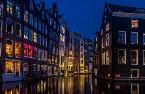 Amsterdam River City Europe Netherlands Night