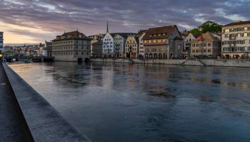 River Historic Center Switzerland Architecture Sky