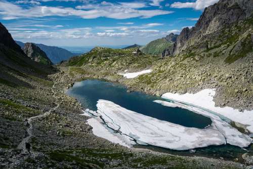 Tatry Mountains Lake Pond Ice Frozen Snow Water