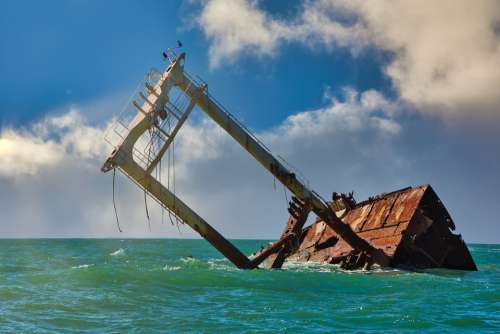 Boat Ruin Shipwreck Sea Clouds Ship Nature Sky