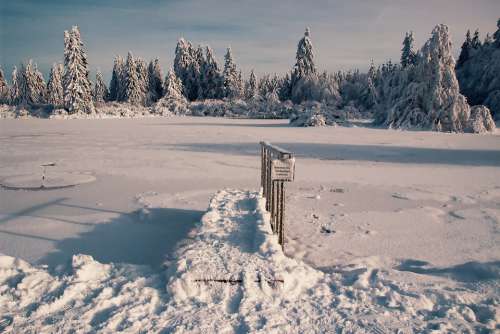 Winter Landscape Snow Pond Panorama Frozen