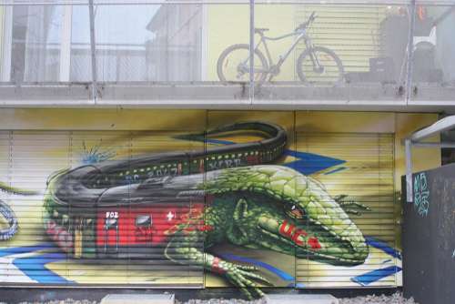 Train Bike Facade Art Road Balcony Lizard