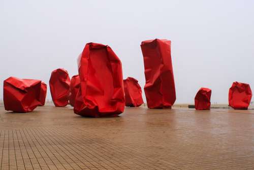 Work Of Art Sculpture Red Modern Iron Metal
