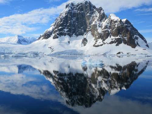 Antarctica Mirroring Mountain Snow Reflection Sky