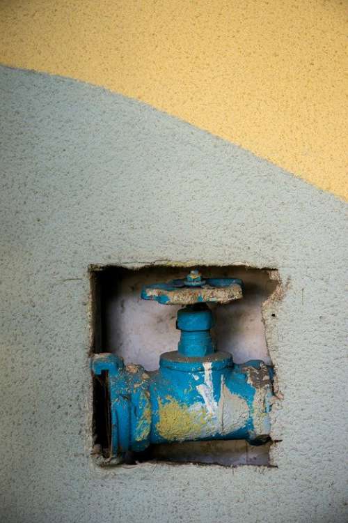 Crane Blue Yellow Trumpet Valve Water Paint Wall
