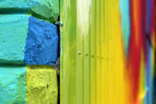 colorful brick wall corner building