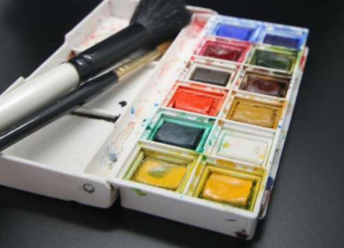 paintbrushes color bright messy palette