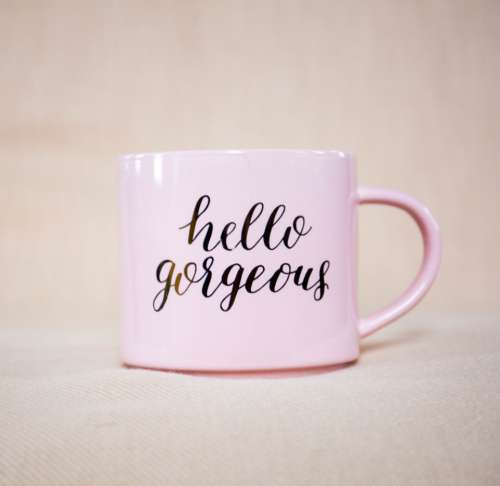 words coffee mug pink cup