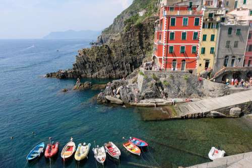 Colorful Boats at the Fishing Harbor of Riomaggiore, Cinque Terre