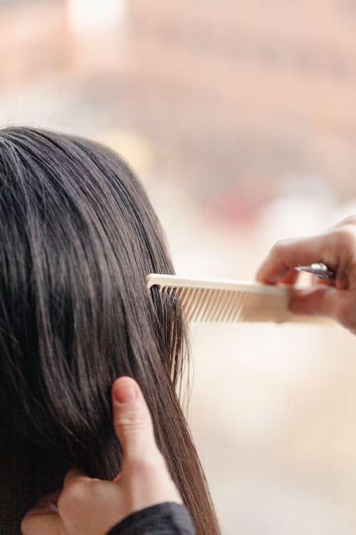 Stylist Combing Through Hair Photo