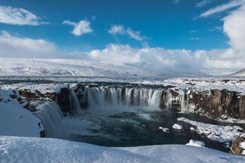 Iceland Godafoss Waterfall Landscape Waterfalls
