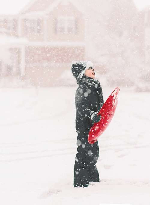 Snow Sled Winter Sledding Boy Outdoor Snowflakes
