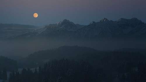 Night Moon Allgäu Mountains Alpine Landscape
