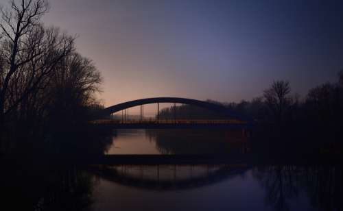 Bridge Nature Morning Sunrise Water Silent Quiet