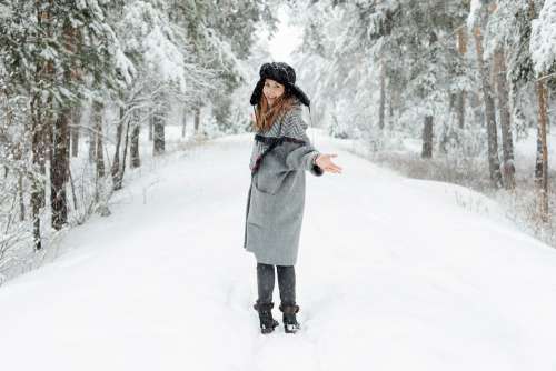 Girl Woman Young Beautiful White Snow Happiness