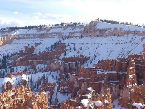 Bryce Canyon Red Rock Winter Snow Landscape Nature