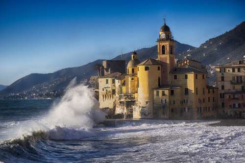 Camogli Sea Storm Liguria Landscape Genoa Water