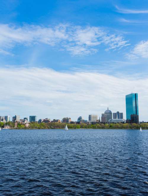 urban city skyline water buildings