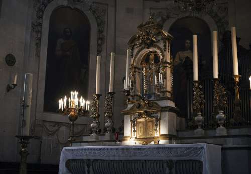 Candle-lit Church Altar Photo