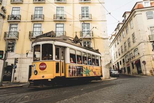 Yellow Streetcar in Portugal Photo