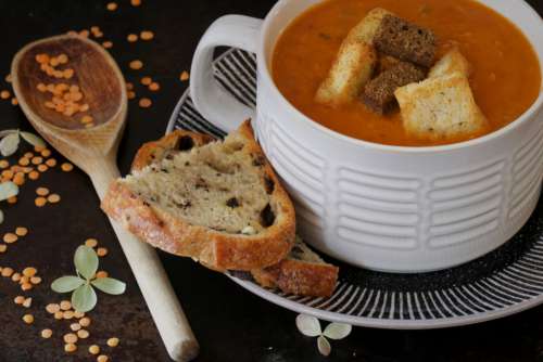 bowl soup food bread cup