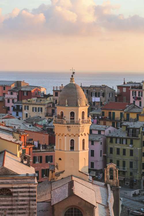 Church Building Looks Over Vernazza Italy Photo