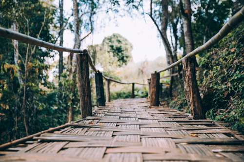 Wooden Woven Bamboo Walking Bridge Photo