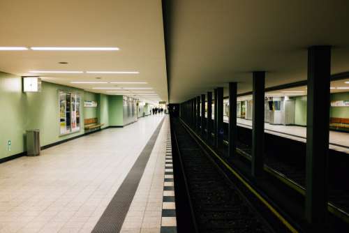 A Dark Subway Tunnel In A Subway Station Photo