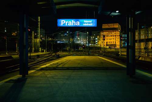 Prague Train Station At Night Photo
