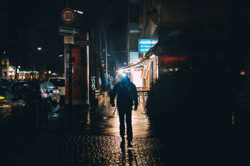 Night Walk On City Street Photo