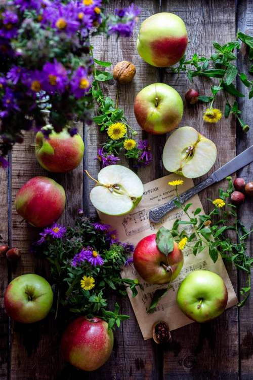 Apples on Wooden Desk