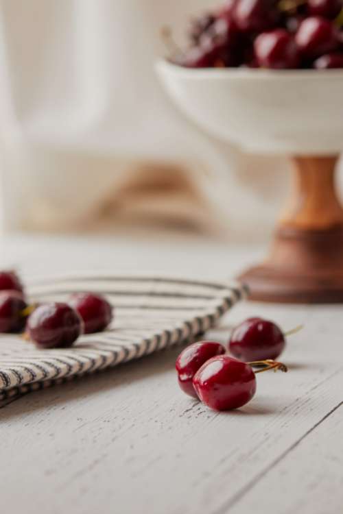 cherries bowl fruit food fresh