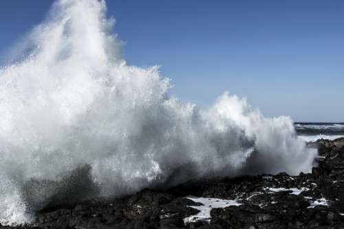 waves crashing rocks coast shore